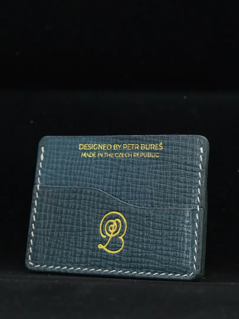 Na míru šitá kožená peněženka Art by Petr Bures - doživotní záruka na šití19 Card holder - tvá poslední peněženka - Modrá vzorovaná Bílá